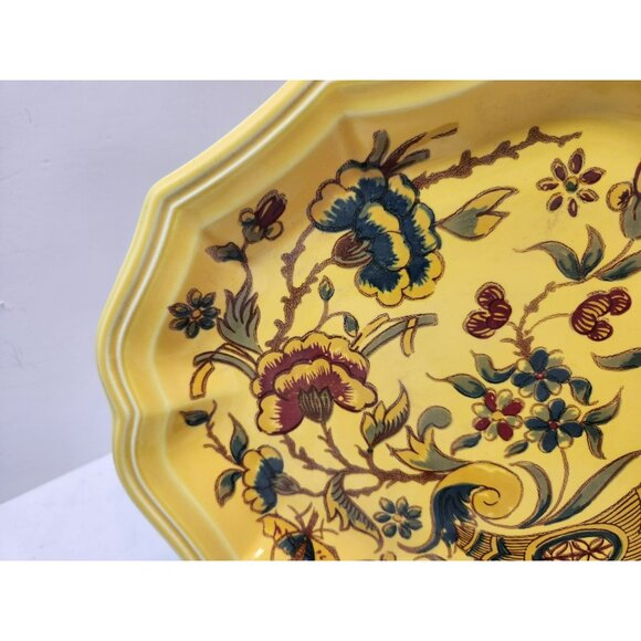 Vtg Salins France Abondance Stoneware Platter Yellow Floral Retro Scalloped Edge - Picture 8 of 12